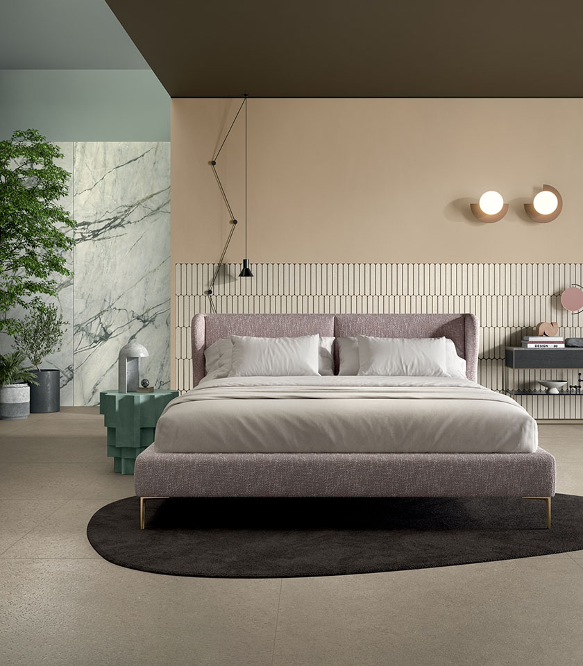 Intense Toffee brings warmth and sophistication to the bedroom with a refined ceramic surface that creates an elegant, soft and contemporary atmosphere.