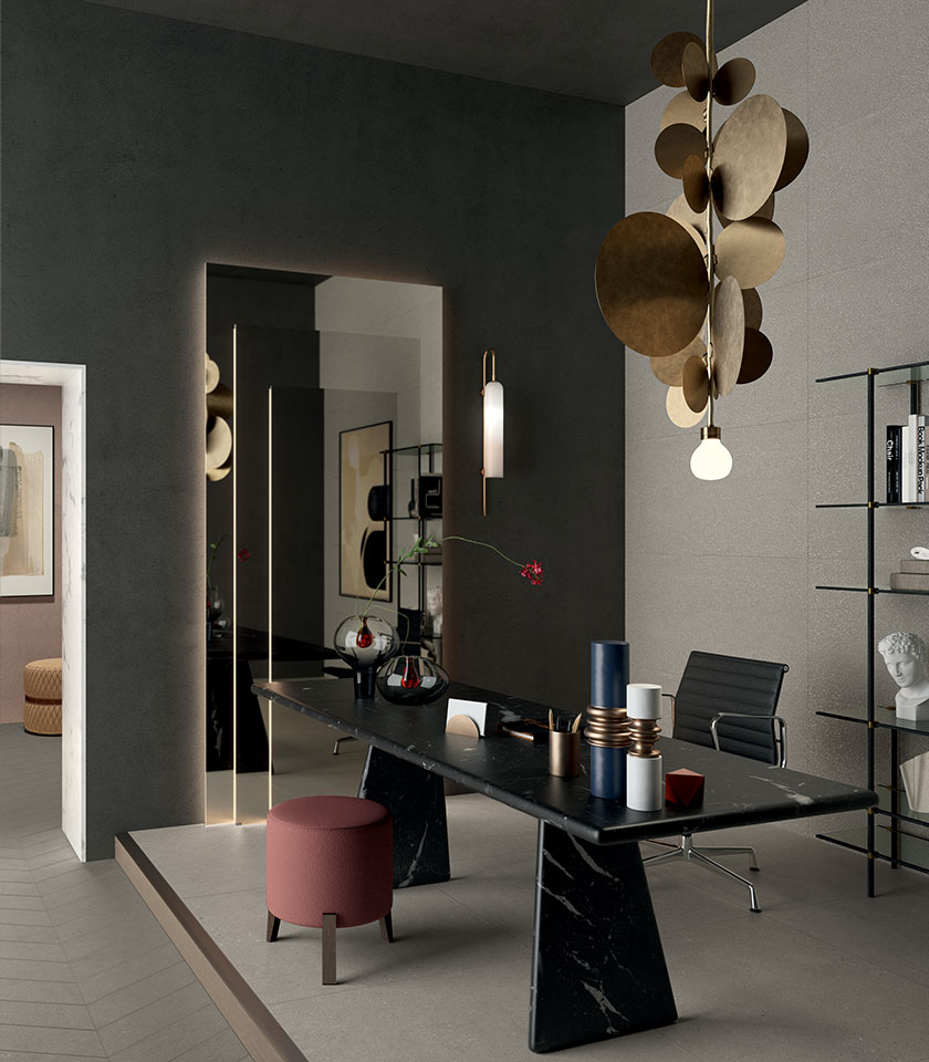 Intense Perle interprets material with contemporary elegance, creating refined and versatile ceramic surfaces for sophisticated interiors.